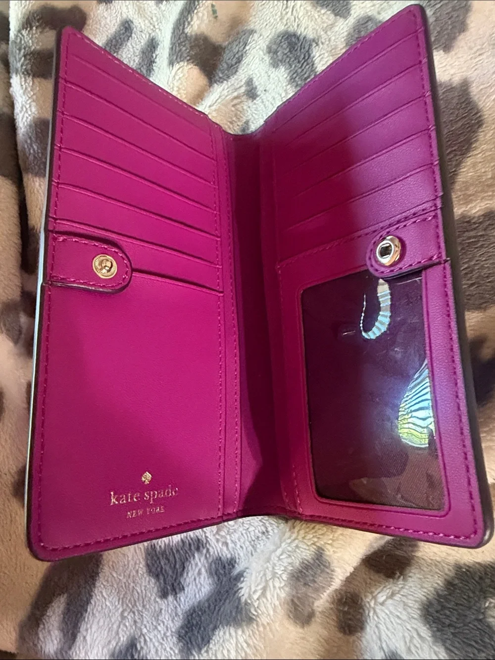 Kate Spade Pink Saffiano Leather Large Slim Bifold Wallet
